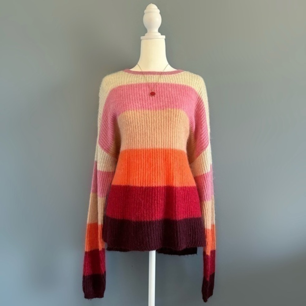 EUC Silverflint Multicolor Striped Alpaca Wool Blend Sweater Size L
